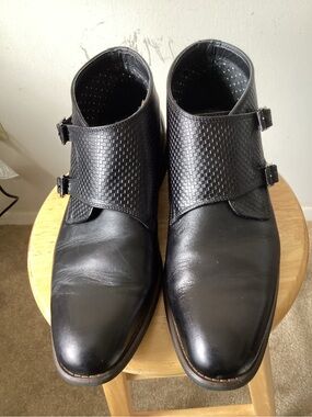 La Milano Men's Black Leather Double Monk Strap Ankle Boots
